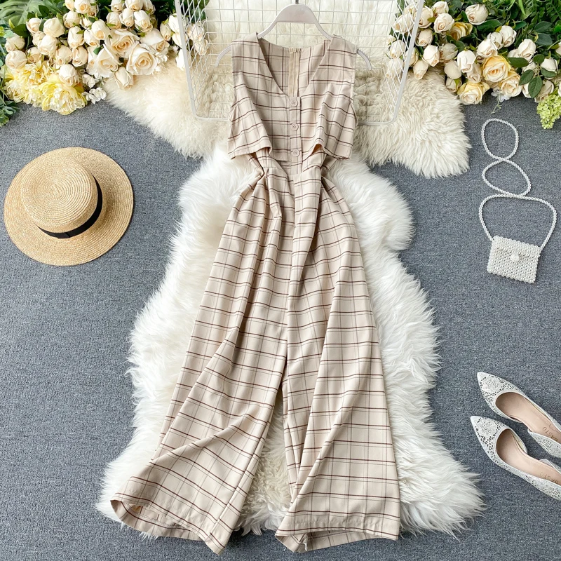 Весна-лето 2020 новые цельные брюки в клетку | Женская одежда