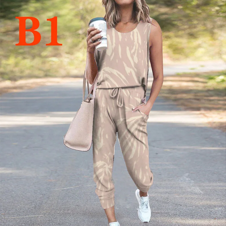 

2021 European and American spring and summer women's loose solid color printing sleeveless casual suit