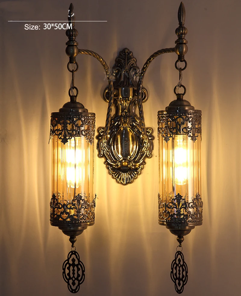 

Wall Lamp Handcrafted Through-carved Glass Wall Lamps Kerosene Lamp Mediterranean Style Art Deco Double Heads Lights