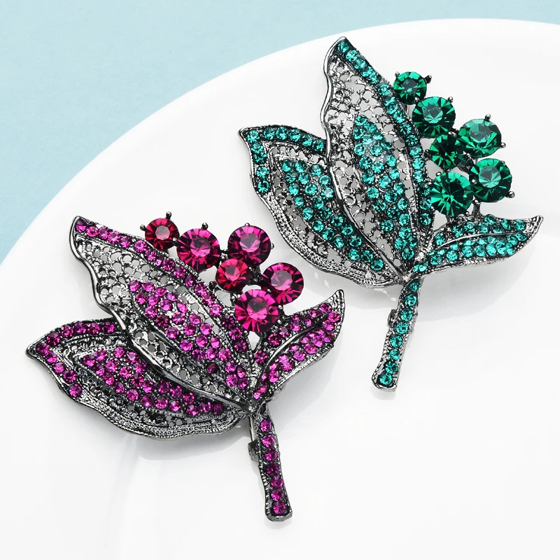 

Wuli&baby Pink Green Rhinestone Flower Brooches For Women Weddings Party Brooch Pins Gifts
