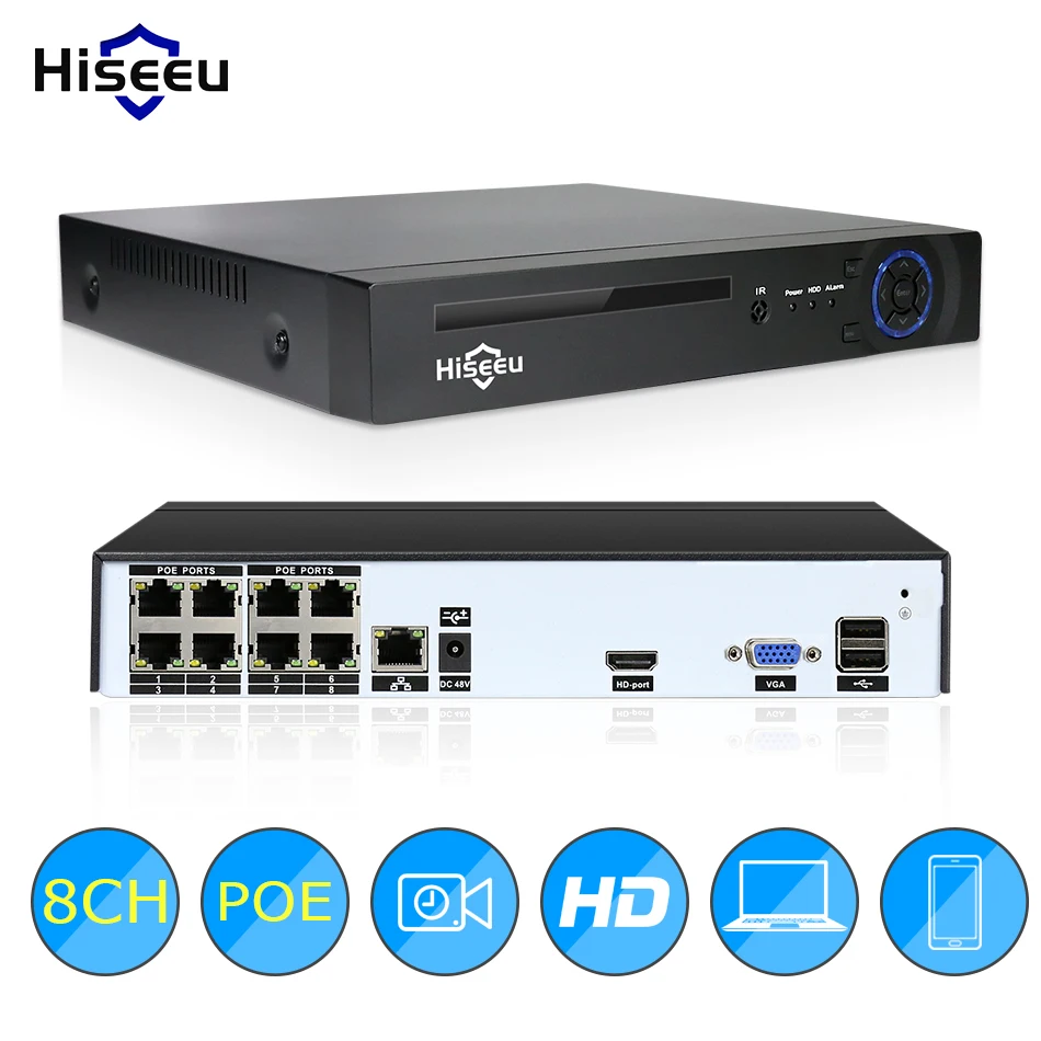 Hiseeu 8CH POE сетевой видеорегистратор H.265 + NVR видео наблюдение IP камера безопасности