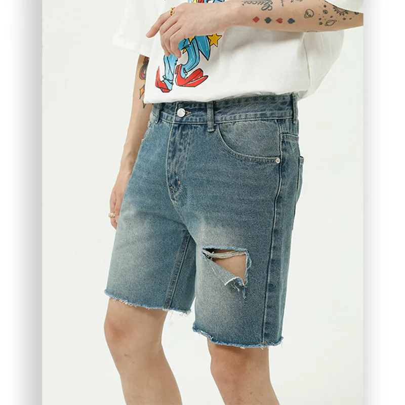 

Мужчины сломанные Повседневное платье для девочек до колена, Длина джинсовые шорты мужские, Япония, Корея, Стиль уличная Винтаж модные женс...