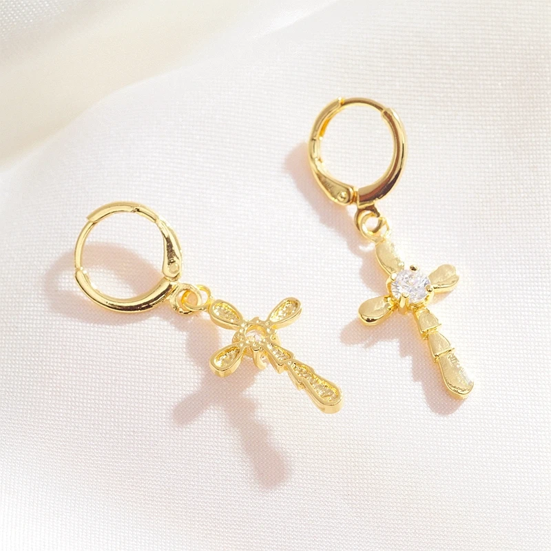 

Wholesale New Fashion Cubic Zircon Cross Earrings Charms Water Drop Hoop Earrings For Women Girls Gold Color Jewelry