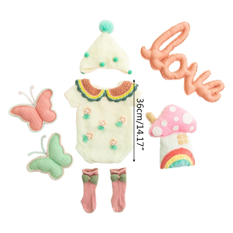 

50LE 3/7 PcsBaby Cotton Hat Romper Socks Set Newborn Photography Props Infant Outfits