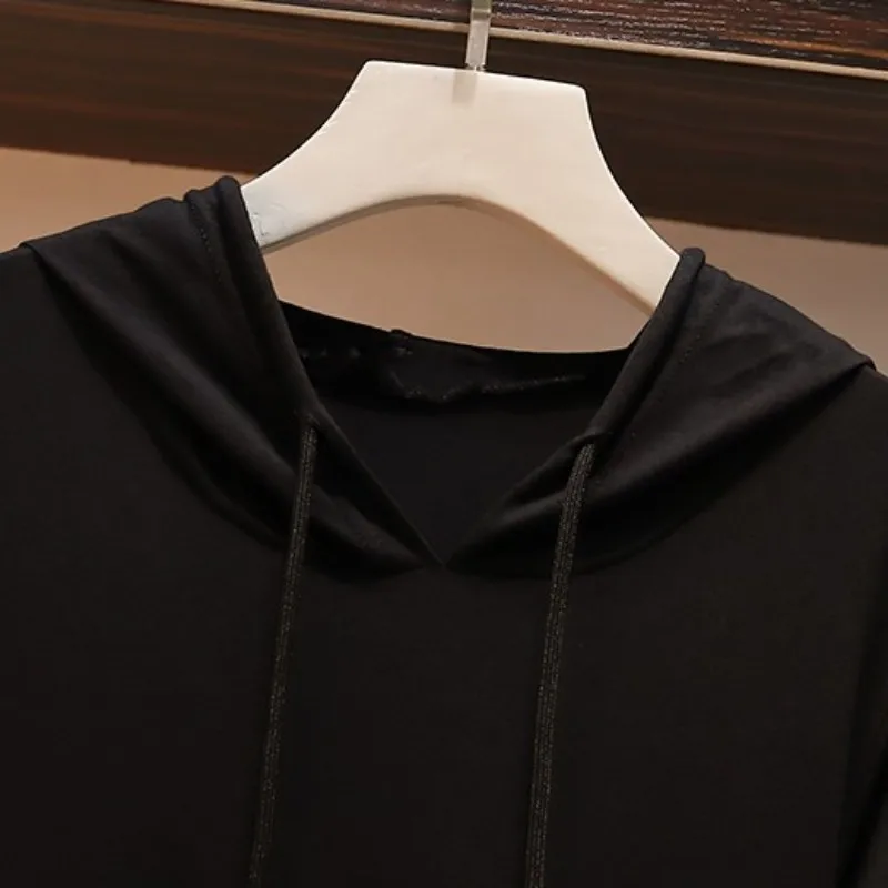 

2021 New Denim Patchwork Dress Leisure Vintage Elegant Slim Fit Hooded Woman Sashes Knee-Length Preppy Style Dress Plus Size 5XL