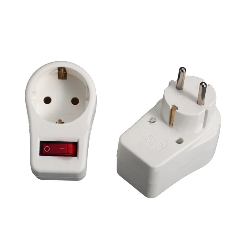 

European Conversion Plug 1 to 1 Way Power Adapter Adaptor with Switch 16A AC 250V EU Travel Socket Drop Ship