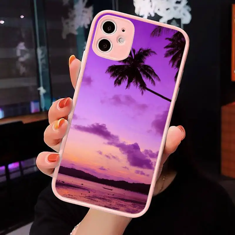 

Beach Ocean sea wave Phone Case Matte transparent For Pink iPhone 12 Mini 11 Pro XR XS Max 7 8 Plus X Back Cover