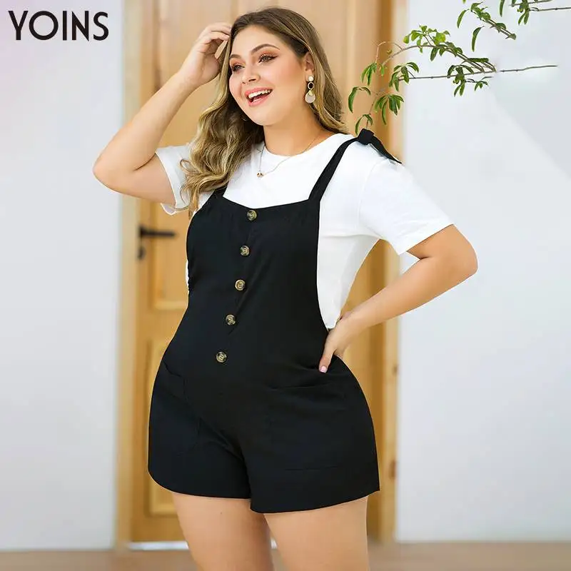 YOINS стильный мини комбинезон с открытой спиной на шнуровке боковыми карманами