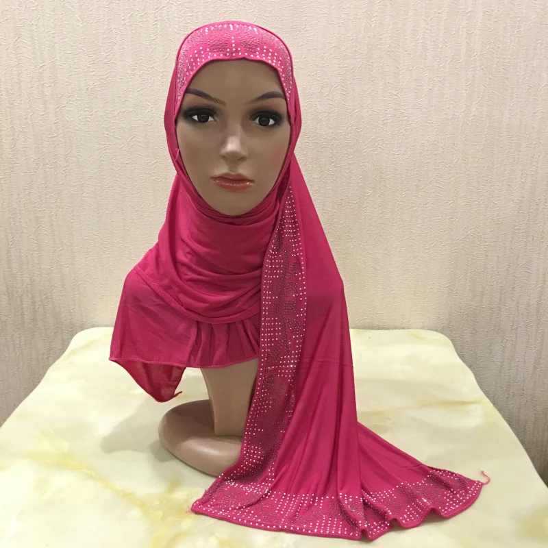 12 Цветов одна петля Щепка Стразы полиэстер Hijab шарф Мусульманский Исламский головной Обёрточная Бумага Обложка Одноцветный шарф - Цвет: Color9
