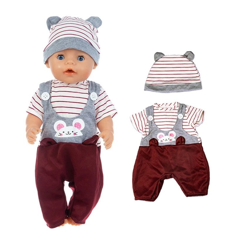 

Doll Clothes 43cm Stripe Cartoon Rabbit Suit 18 Inch Reborn Dolls for Girls Interactive Toys for Kids American Girl Doll Clothes