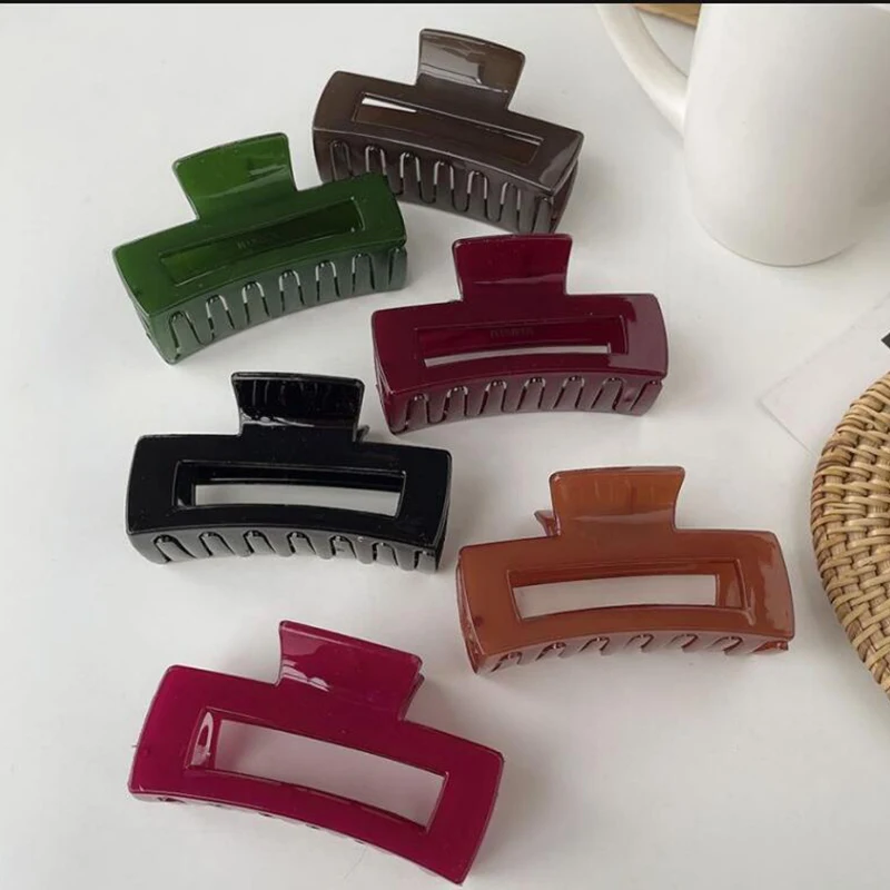 

Elegant Women Large Hair Claws Crab Hair Clips Rectangle Acrylic Resin Acetate Leopard Print Geometric Hairpins Hair Accessories