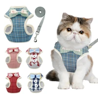 cute cat harness and leash set nylon mesh pet puppy harness lead cat collar clothes vest for small cats dogs kitten pug supplies