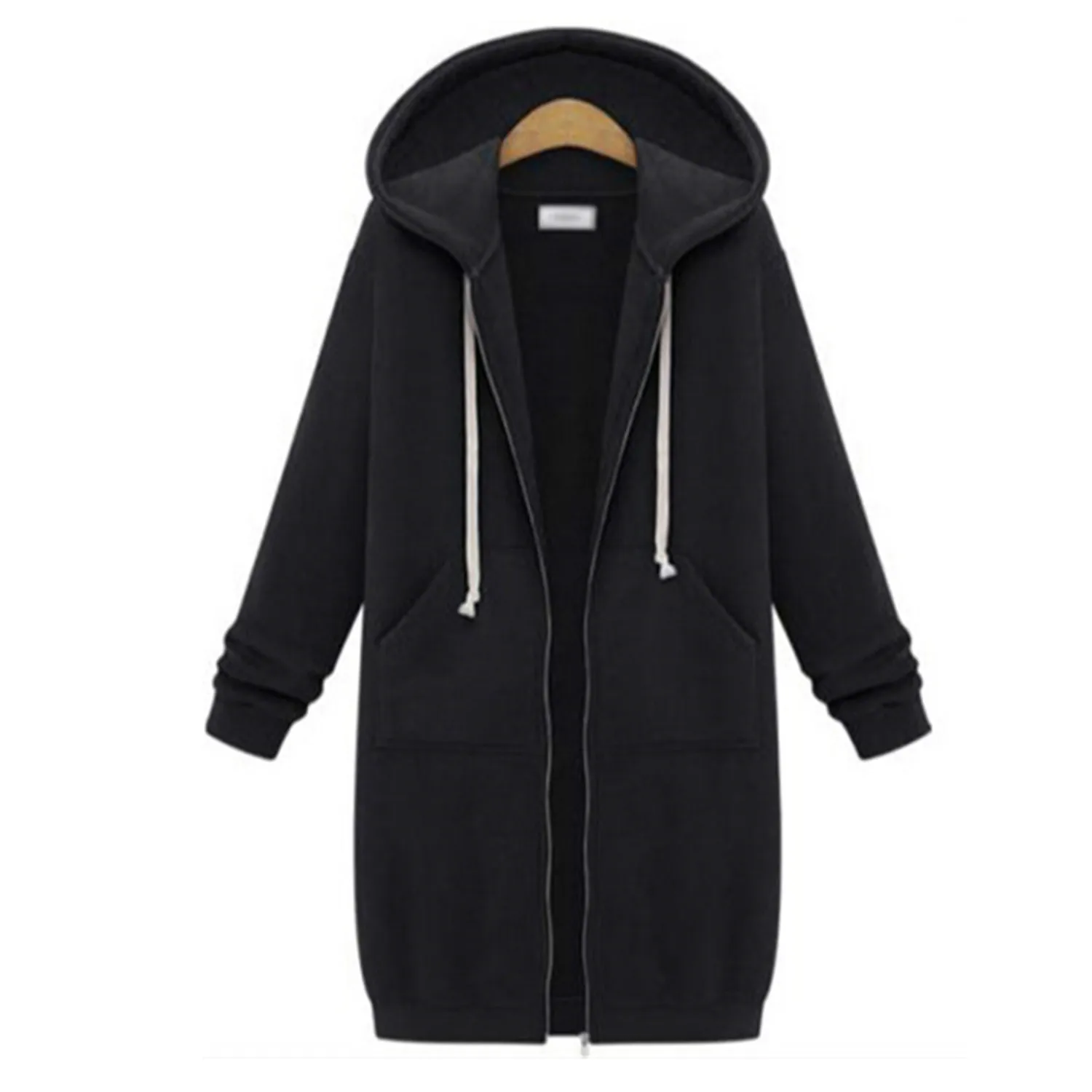 

New solid color sweater coat cardigan pocket hooded zipper long coat women