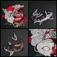 red luck carp design embroidered patches for clothes japanese style fish appliques for shirts diy handmade sewing craft decor