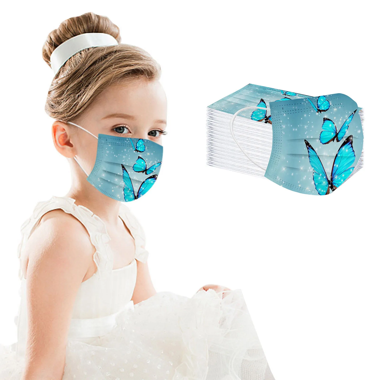 

100pc Disposable Face Mask kids girls Protection Breathable Masks Fashion Print Mouth Mask Cotton Outdoor Children's Masque