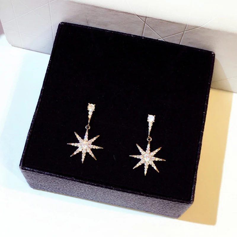 

High Quality 14K Real Gold Charm Stars Earrings for Women Top Designer Luxury Jewelry AAA Zirconia S925 Silver Needle Stud Gift
