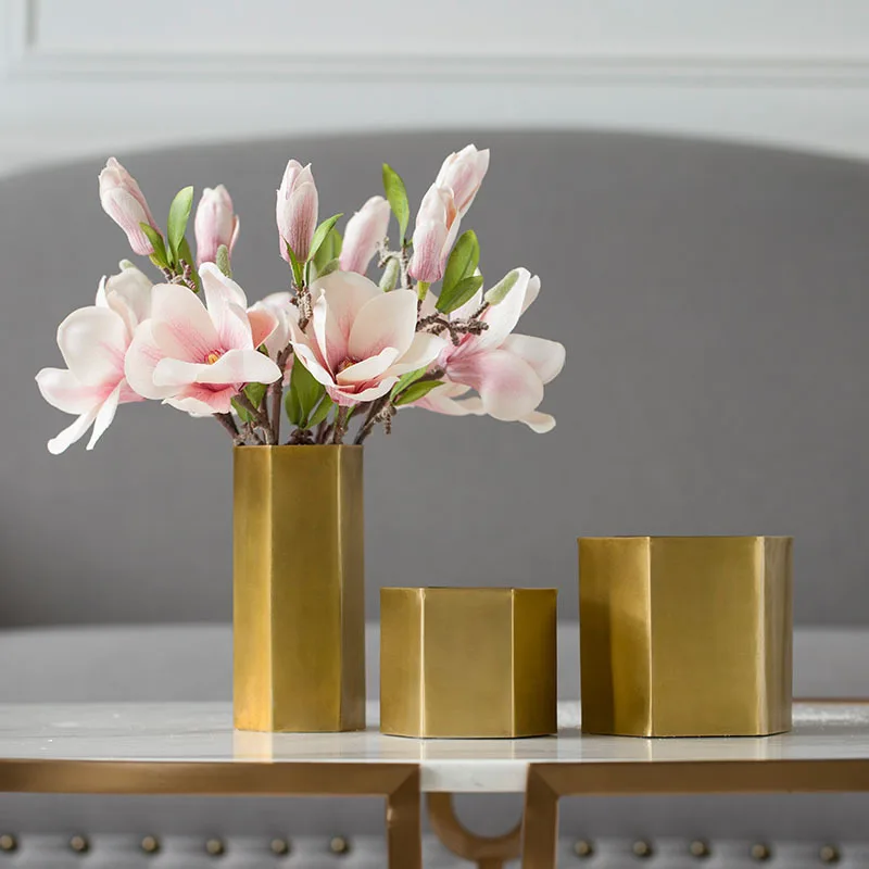 American gold metal brass geometric vase pen holder storage ornaments flower dried flowers home decoration | Дом и сад