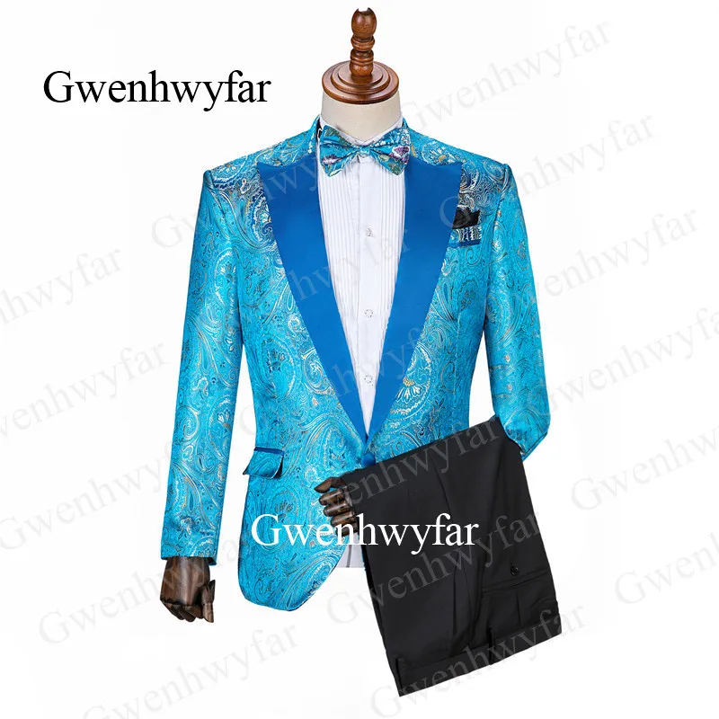picture color Gwenhwyfar индивидуальный заказ Роскошные фиолетовые смокинги двубортный ЖАККАРДОВЫЕ мужские костюмы Groomsmen костюм Homme Terno Slim Fit 2 шт - Цвет: picture color