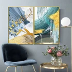 HD Роскошная Минималистичная абстрактная золотая птица с синими чернилами, холст, живопись, настенные картины, плакат, декор для гостиной и дома