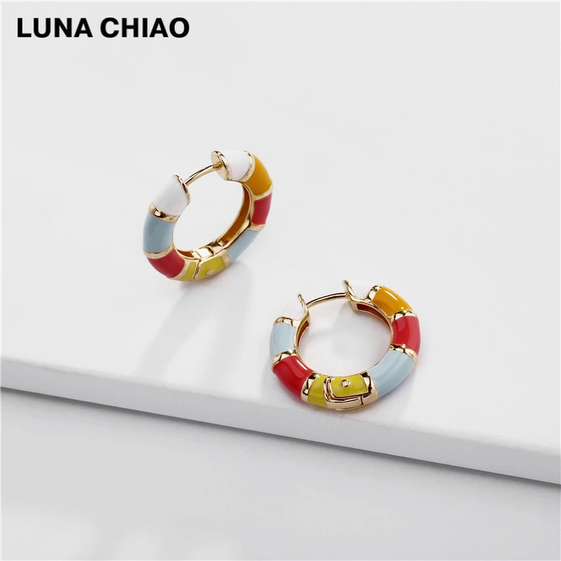 Серьги-кольца LUNA CHIAO Cooper литые радужные цветные эмалированные | Украшения и
