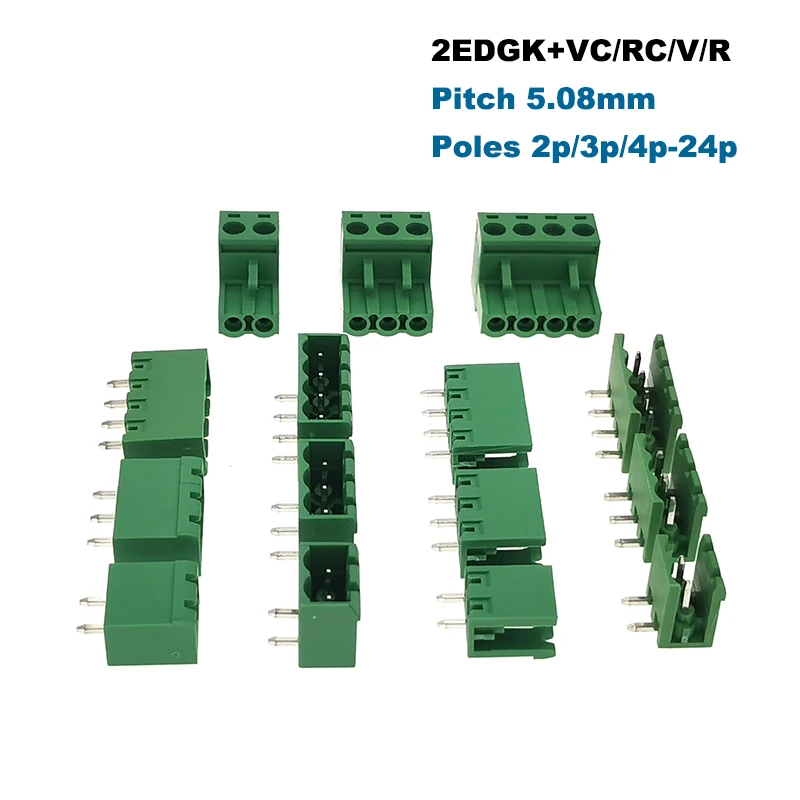 

5Sets Pitch 5.08mm Pluggable PCB Screw Terminal Block Connector 2/3/4/5/6/7/8/9/10P Male Female 2EDGK+VC/RC/V/R Plug-in Bornier