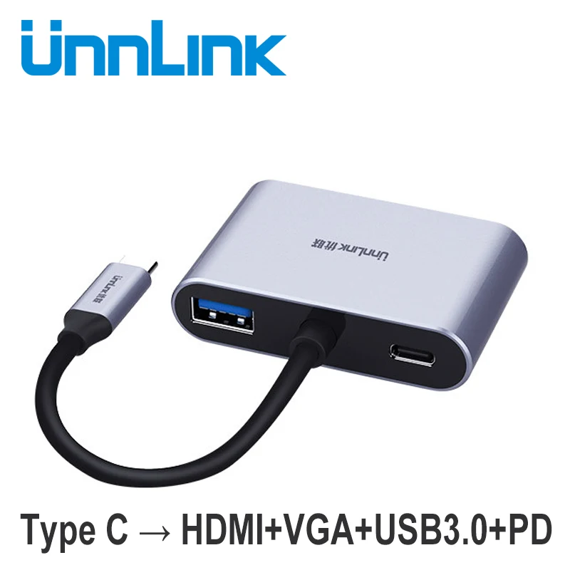 USB концентратор Unnlink док станция типа C к 4K HDMI 1080P VGA USB3.0 PD адаптер быстрой зарядки