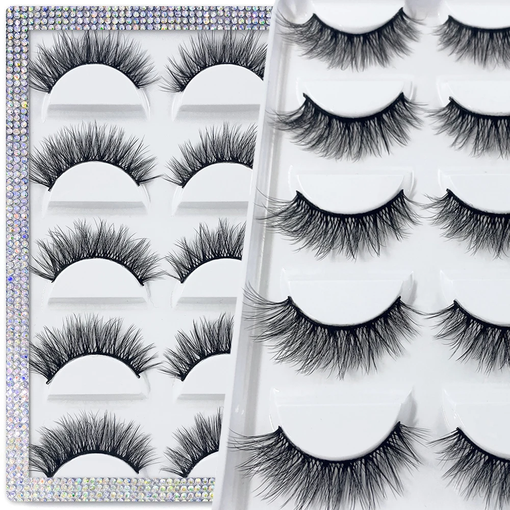 

5 Pairs Multipack 3D Soft Mink Hair False Eyelashes Handmade Wispy Fluffy Long Lashes Natural Eye Makeup Tools Faux Eye Lashes