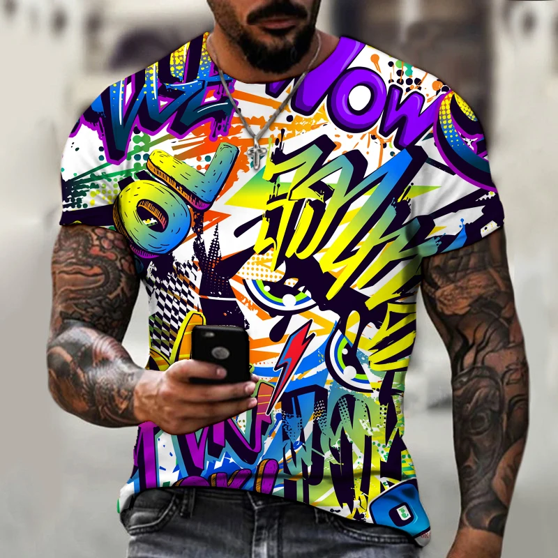 

Popular 3D Printing T Shirt Men Funny Streetwear Graffiti Short Sleeve Summer Fashion Casual O Neck Harajuku Men's Sports Tees