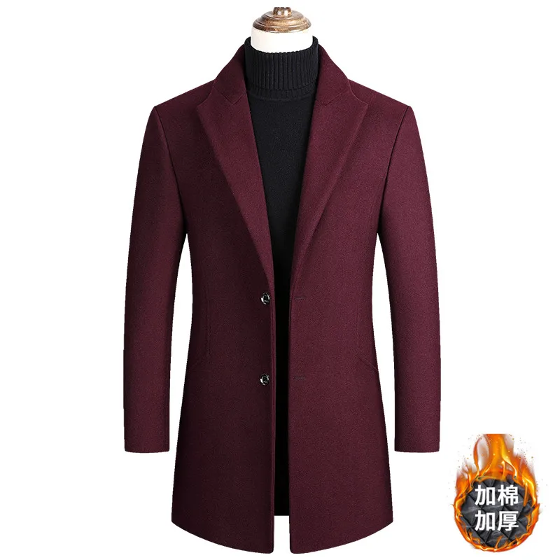 

Осенне-зимнее шерстяное пальто, мужское теплое утепленное деловое высококачественное мужское однобортное шерстяное пальто с лацканами