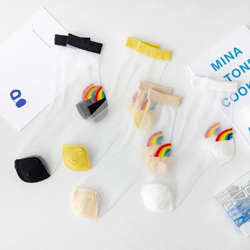 

Прозрачные чулки детские носки тонкие корейские летние радужные чулки японские неглубокие сетчатые красные женские носки