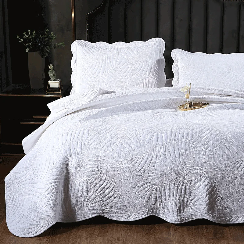 

CHAUSUB Embroidered Cotton Quilt Set 3PCS Bedspread on the Bed Solid Color Quilted Bed Cover King Queen Size Summer Coverlet Set
