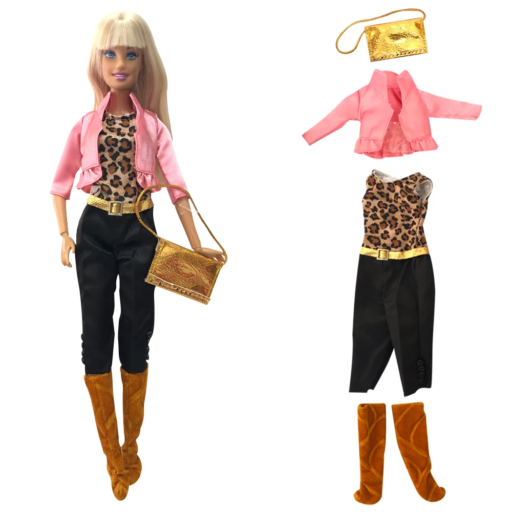 

NK 4 Items/Set Doll Modern Clothes Fashion Coat+Shoes+skirt +Bag For Barbie Doll Accessories Model Toys Baby Gift 336A