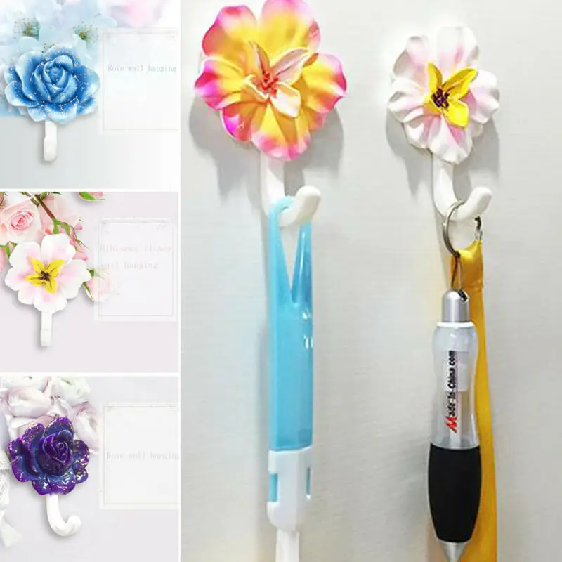 Цветы гибискуса самоклеющиеся Крючки Настенные двери пластик сильный липкий