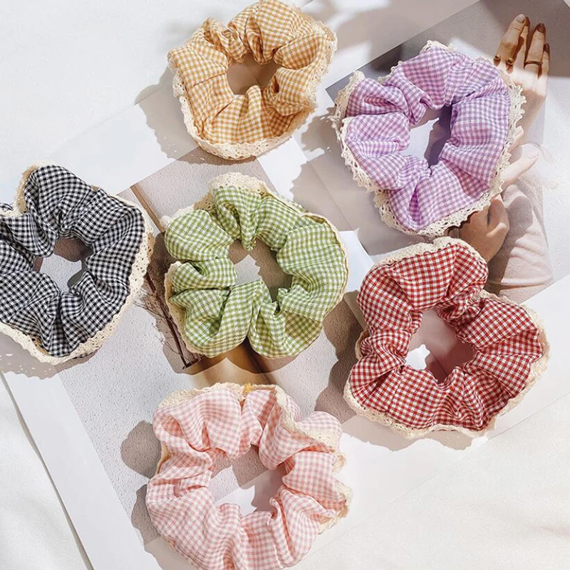 

Plaid Hairband Coloful Korean Plaid Scrunchie Elastic Hair Rubber Bands Women Girl Holiday Headwear Ponytail Hair Accessories