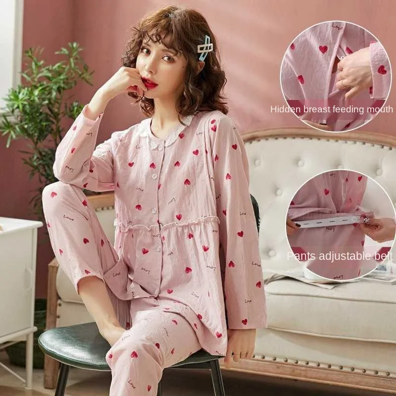 

Confinement clothes summer thin gauze pregnant women's pajamas postpartum going out for nursing clothes spring and autumn