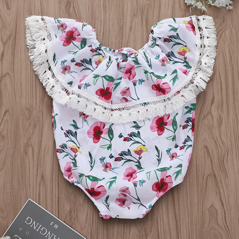 Детское боди с цветочным принтом коротким рукавом и открытыми плечами|Боди для