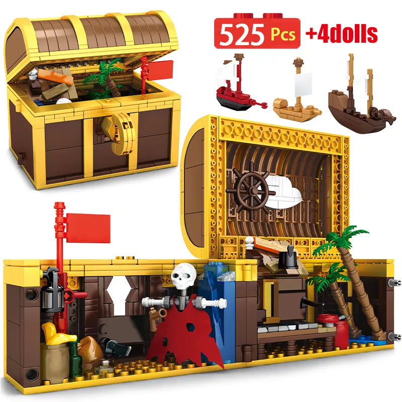 

City Pirates of the Caribbean Model Building Blocks Pirate Ship Treasure Chest Bricks Figures Toys For Children Gifts