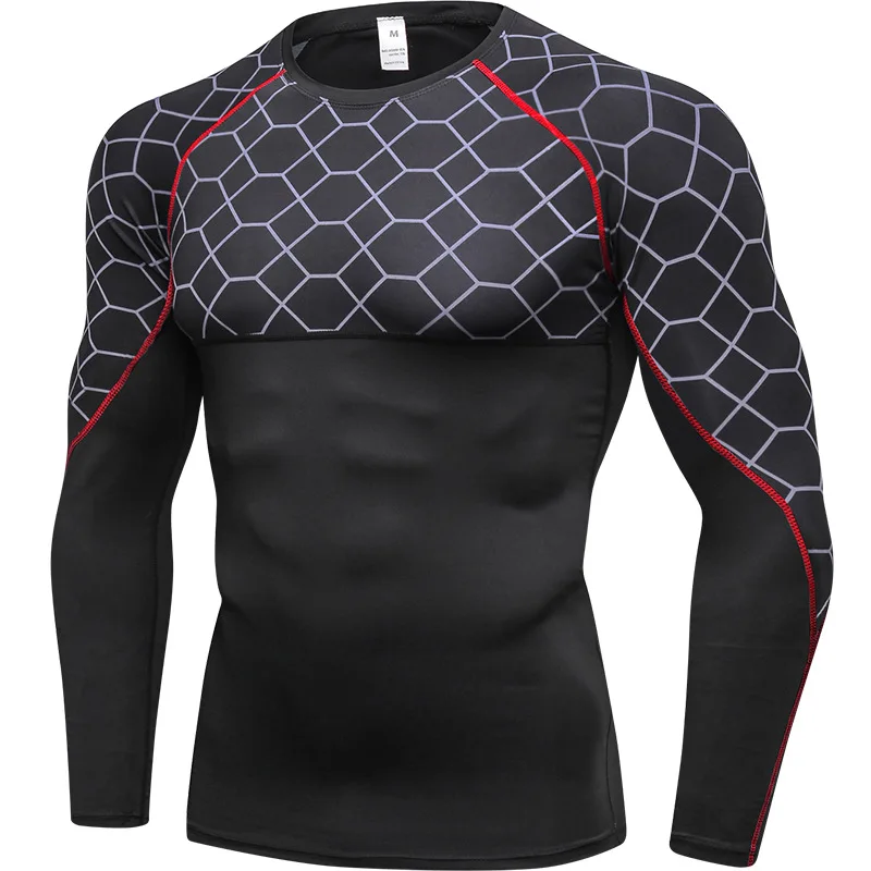 red-line shirt Fanceey кальсоны зимнее термобелье мужское быстросохнущее стрейч термобелье для мужчин теплое фитнес компрессионное нижнее белье - Цвет: red-line shirt