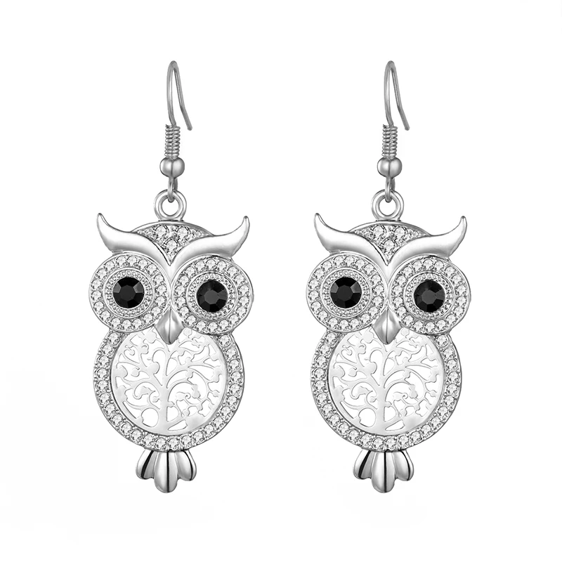 silvery Дерево жизни, серьги с совой для женщин, модное ювелирное изделие, серебро/розовое золото, милые винтажные подвески в виде животных, серьги-капли, Букле д 'Орель, femme,, лучший друг, подарок, Кристальные серьги, ювелирное изделие - Окраска металла: silvery