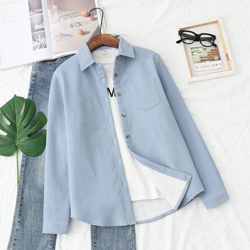 Зимние женские вельветовые рубашки куртка бархатная блузка с длинным рукавом