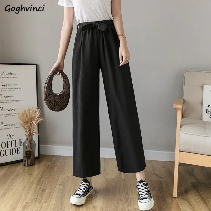

Summer Ankle-length Casual Pants Women Loose Draped Breathable High Waist Lace-up Bow Wide-leg Trousers All-match Korean Style