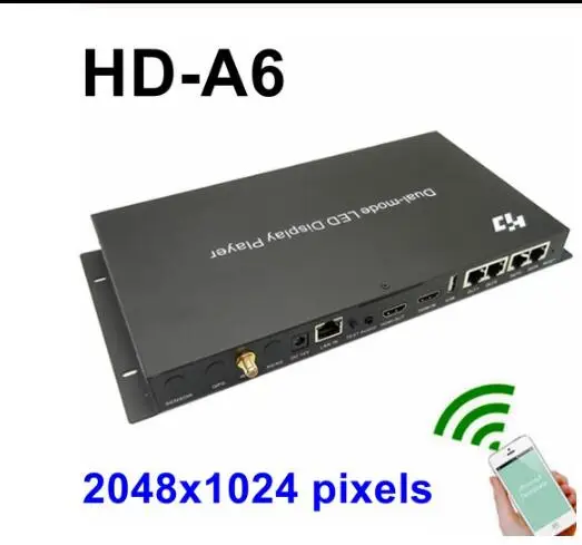 HD-A6 двойной режим USB + wifi полноцветный асинхронный Светодиодный экран плеер 2048x1024