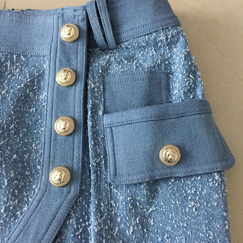 

TOP QUALITY Fashion 2021 Designer Runway Skirt Women's Lion Buttons Asymmetrical Patchwork Denim Skirt