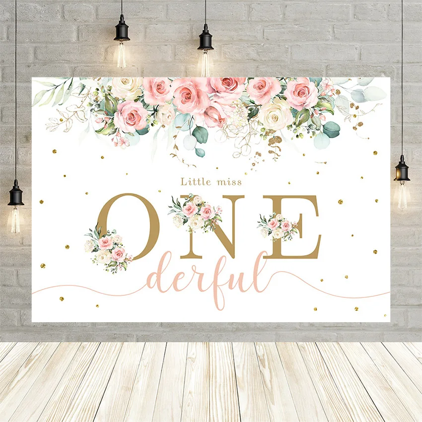 

Avezano Onederful Backdrop Girl 1st Birthday Party Decor Photography Background Floral Gold Dot Photocall Photo Studio Photozone