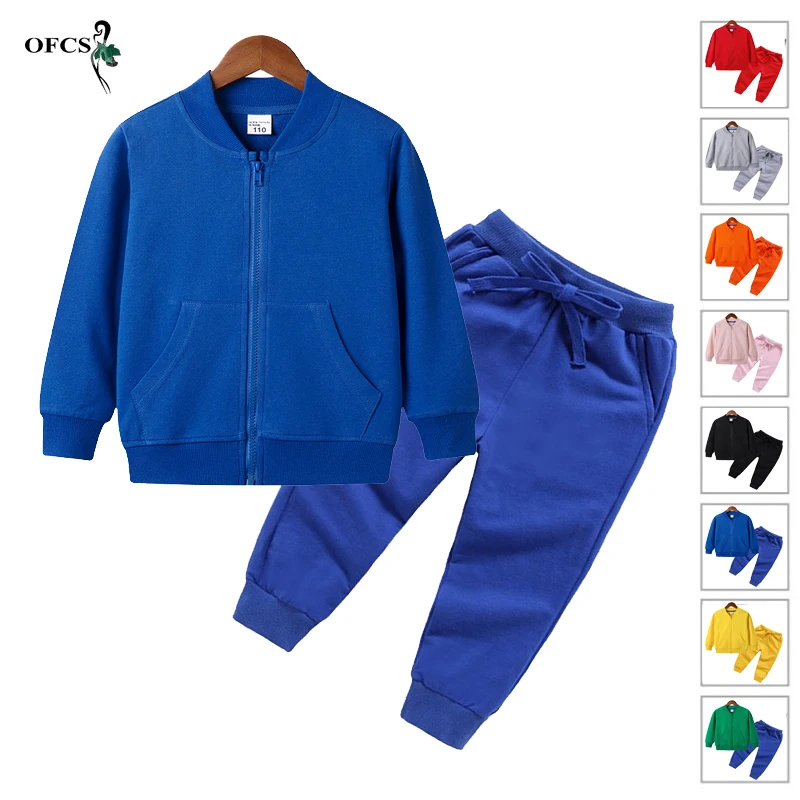 

Best Seller Spring Children's Clothing Cotton Suits 2-12Y Unisex Kids Solid Pullover Sweatshirt +Pants 2Pcs/Sets Sport Tracksuit