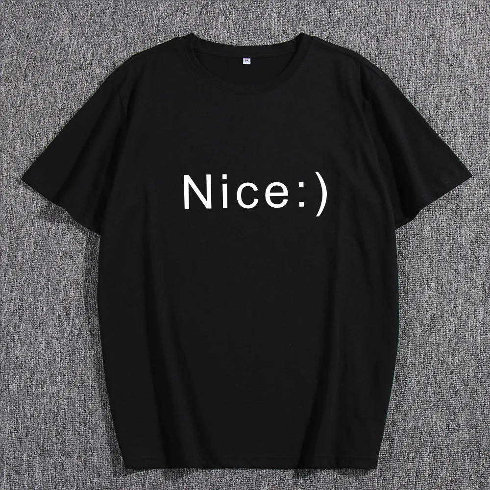 

Cotton Men's T Shirt Nice Letter Smile Face Graphic T Shirts Short Sleeve O Neck Casual Summer Tees Tops Streetwear Clothing