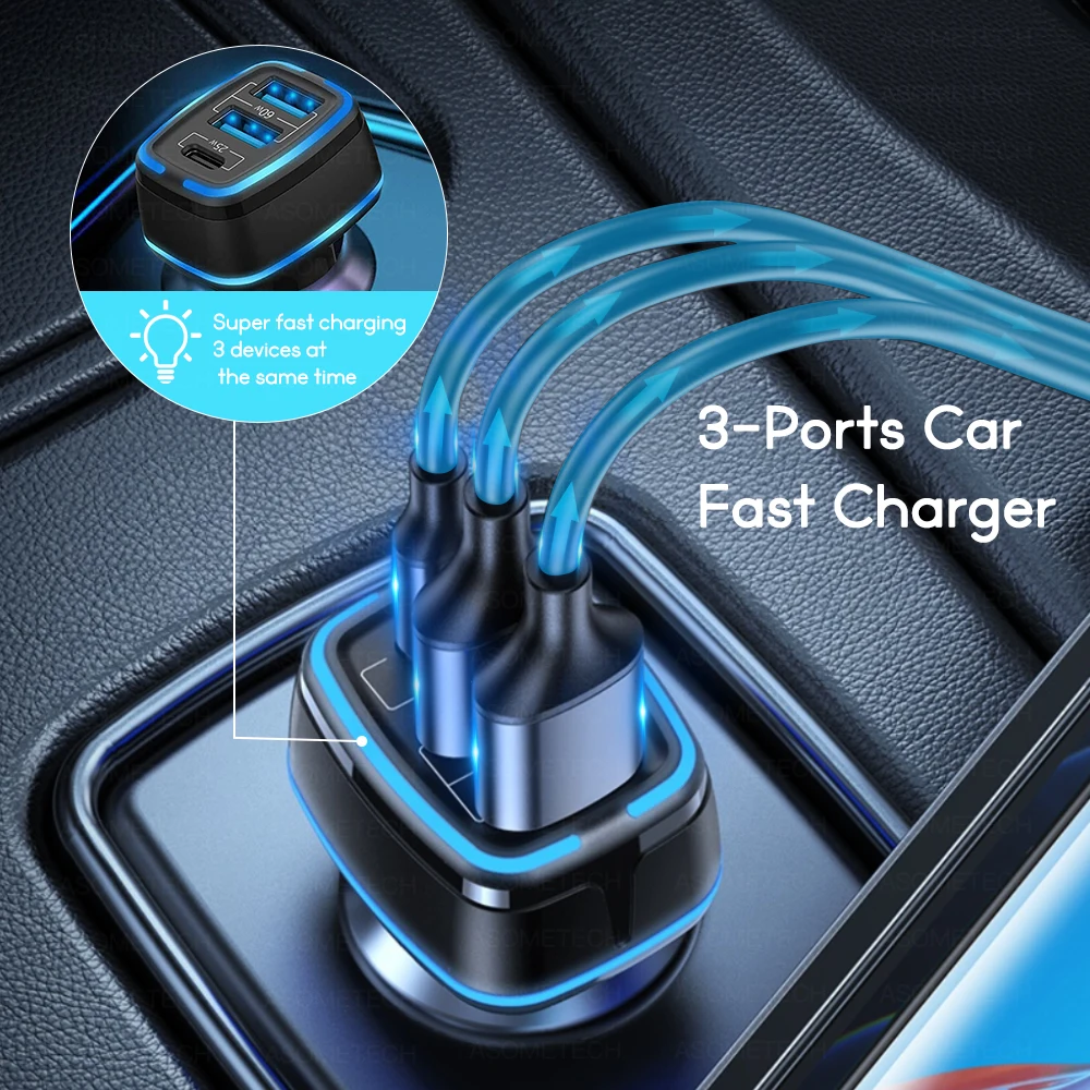 85W LED Car Charger USB Type C 3Port PPS SCP AFC PD QC3.0 Quick For Laptop Phone iPhone Huawei Samsung | Мобильные телефоны и