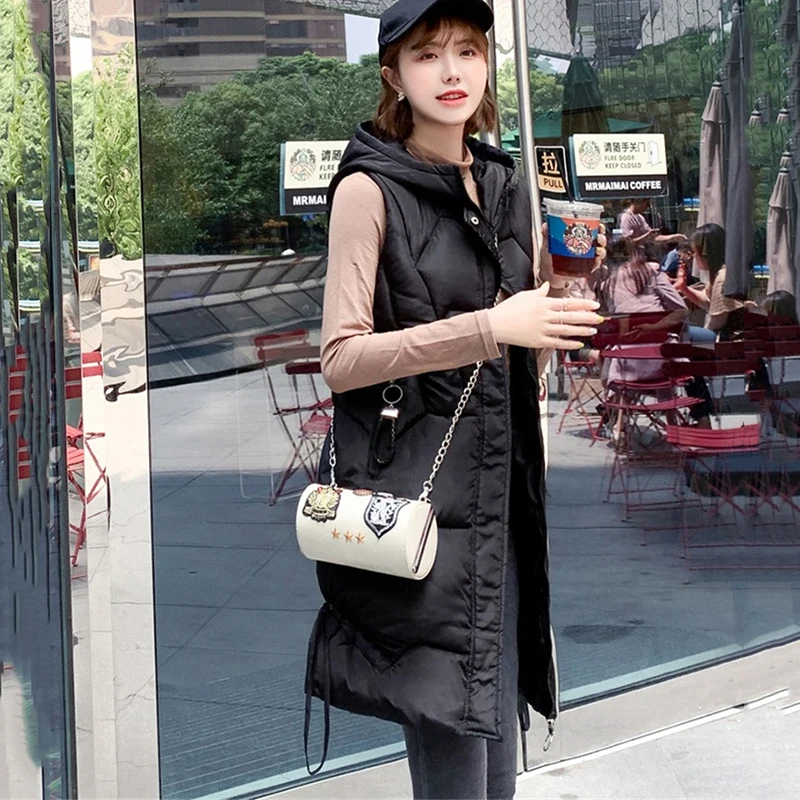 

Female Jacket Vest Women Autumn Winter Long Thick Warm Waistcoat Women Hooded Down cotton Vests Sleeveless Cotton Jackets F913