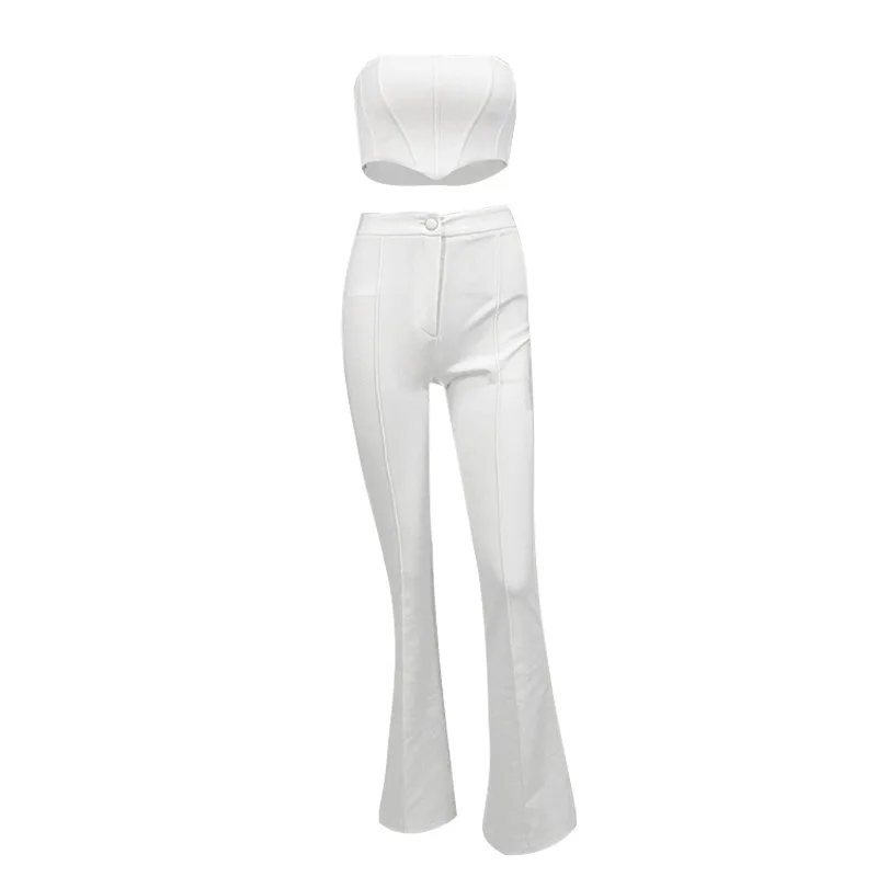 

Fashion Navel Tube Top Women's Tops Trousers Flared Pants Female Two-piece Street Sexy Office Suit