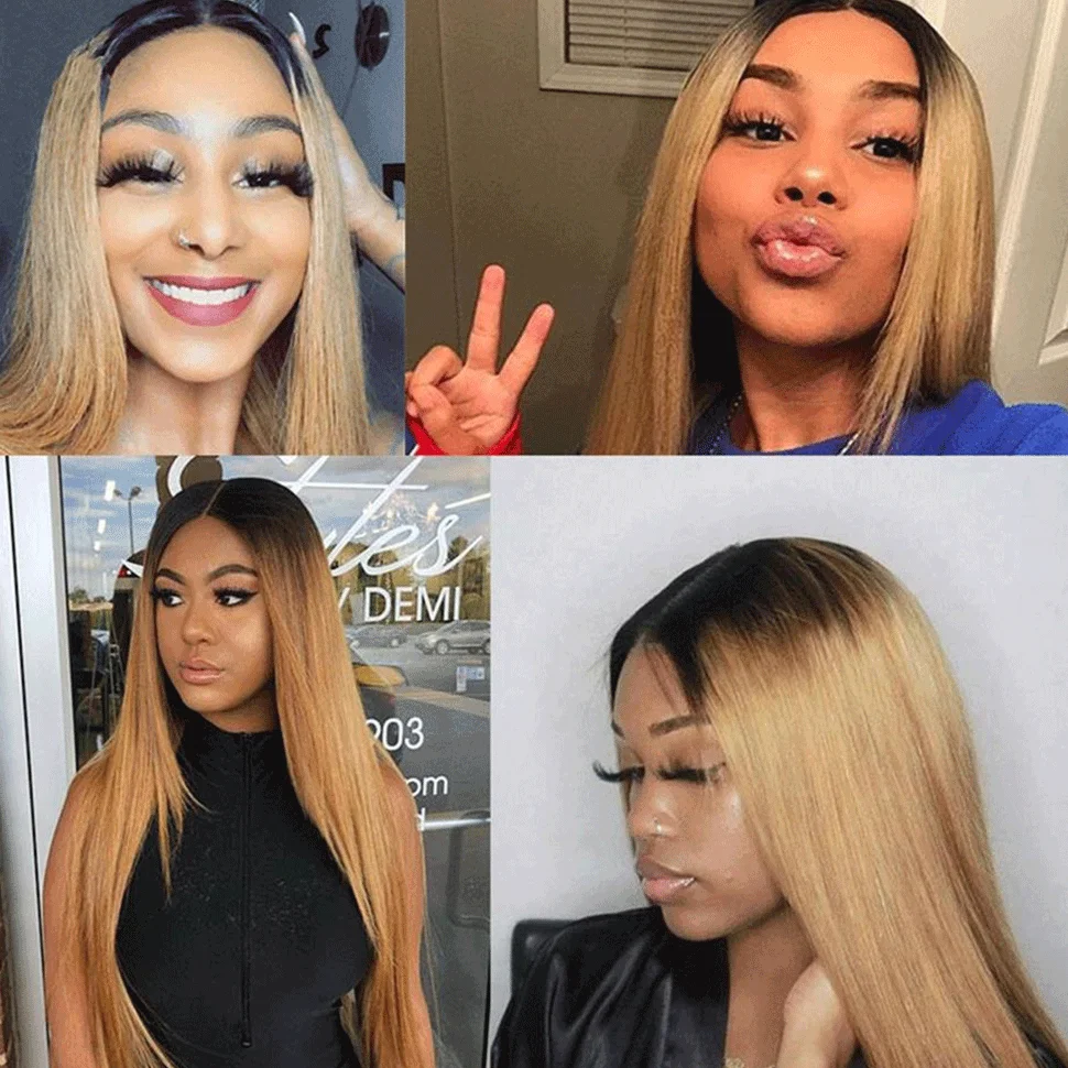 

Marchqueen Pre-Colored Brazilian Straight Hair Human Hair Weave 1B/27 Ombre Human Hair Bundles 3/4 Bundle Per Pack Non-Remy